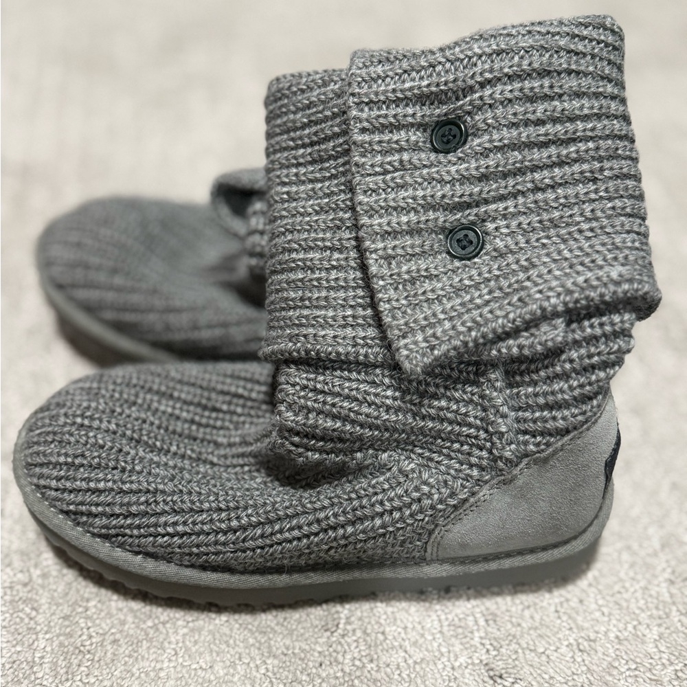 Cozy Gray Knit Button UGG Boots